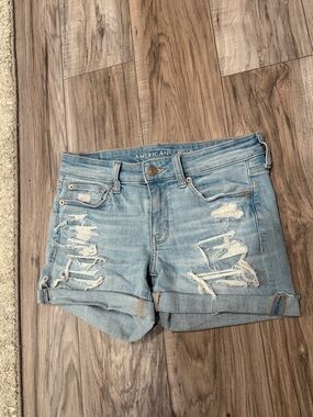 American Eagle Outfitters Light Wash Distressed Midi Jean Shorts